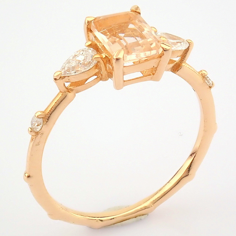 Certificated 14k Rose/Pink Gold Diamond & Pear Diamond Ring (Total 0.98 ct Stone) - Image 4 of 10