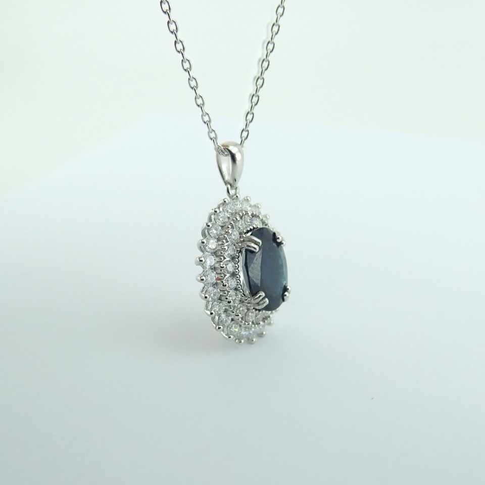 Certificated 14K White Gold Diamond & Sapphire Necklace / Total 3.15 ct - Image 5 of 9