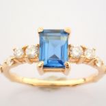 Certificated 14k Rose/Pink Gold Diamond & London Blue Topaz Ring (Total 1.59 ct Stone)