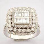 Certificated 14K White Gold Baguette Diamond & Diamond Ring (Total 1.6 ct Stone)