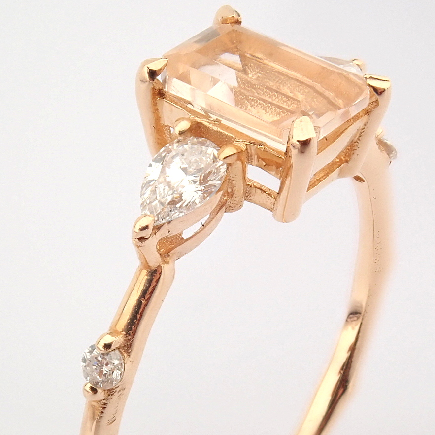 Certificated 14k Rose/Pink Gold Diamond & Pear Diamond Ring (Total 0.98 ct Stone) - Image 6 of 10