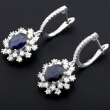 Certificated 18K White Gold Diamond & Sapphire Earring / Total 3.6 ct
