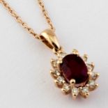 Certificated 14K Rose/Pink Gold Diamond & Ruby Pendant / Total 0.65 ct