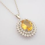 Certificated 14K White Gold Diamond & Citrine Necklace / Total 2.58 ct