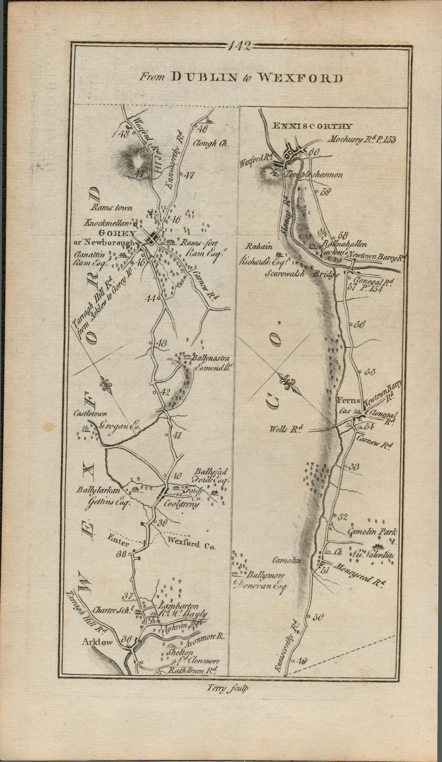 Taylor & Skinner 1777 Ireland Map Wicklow Arklow Brittas Bay Wexford Enniscorthy.
