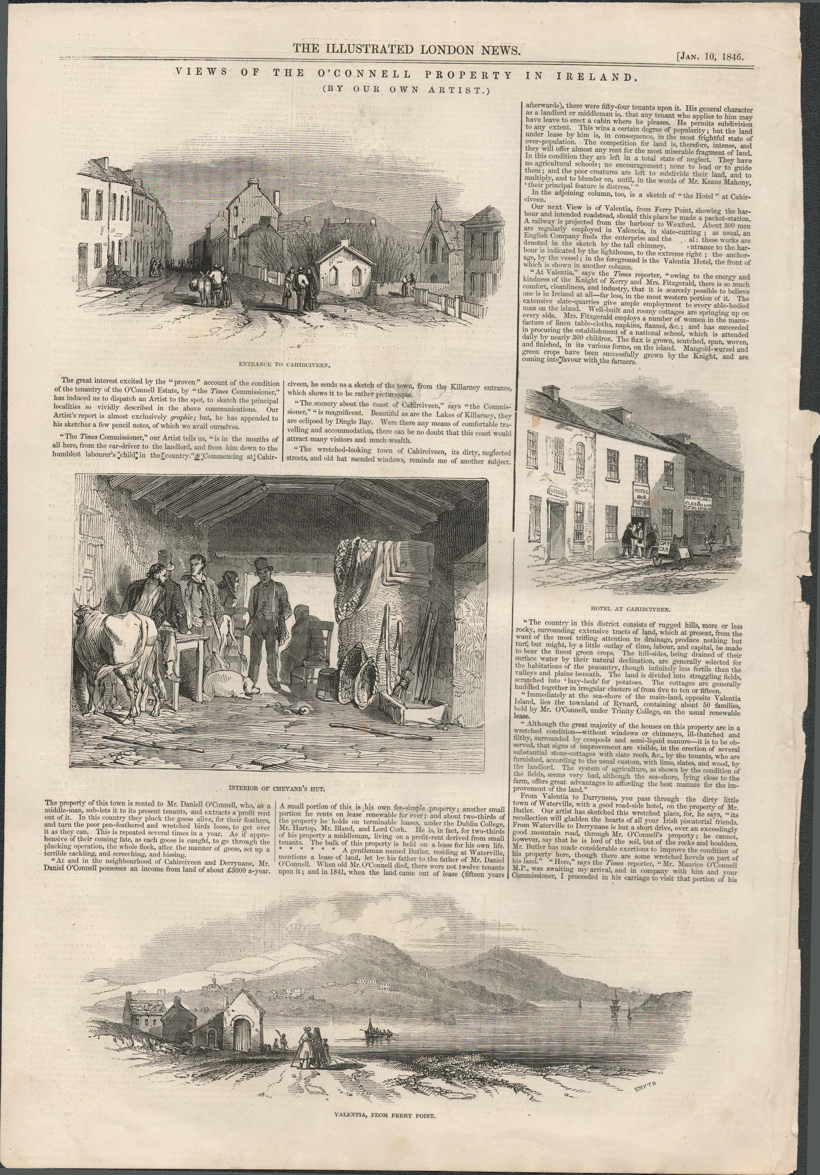 Views of Kerry Valentia, Cahirciveen, 1849 Antique Print
