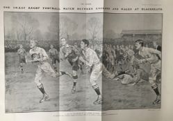 England V Wales Rugby Match 1902 Antique Double Print.