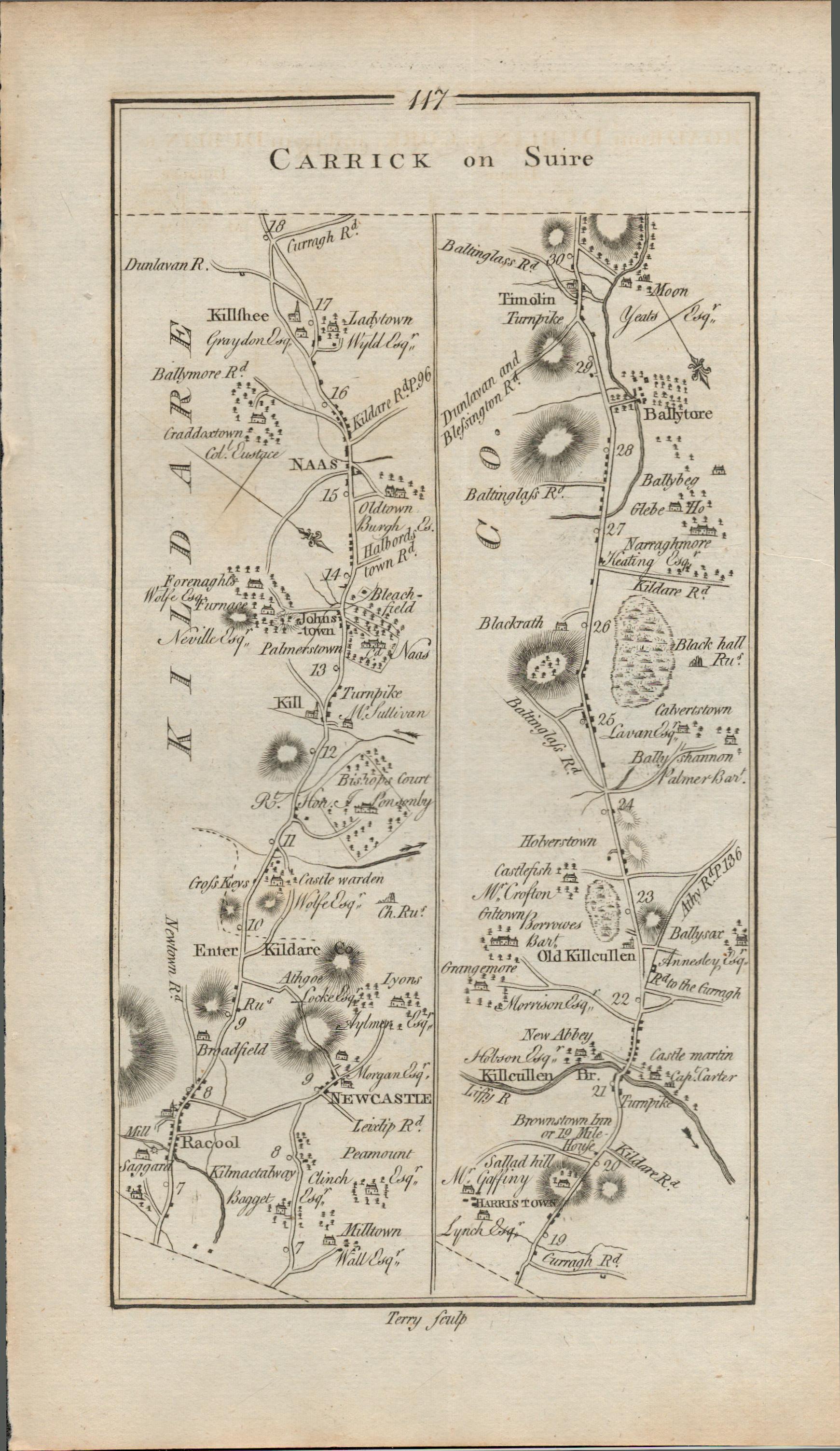 Taylor & Skinner 1777 Ireland Map Kildare Naas Carlow Gowran Rathcoole Timolin. - Image 2 of 2