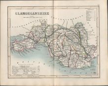 Glamorganshire Wales 1850 Antique Steel Engraved Map.