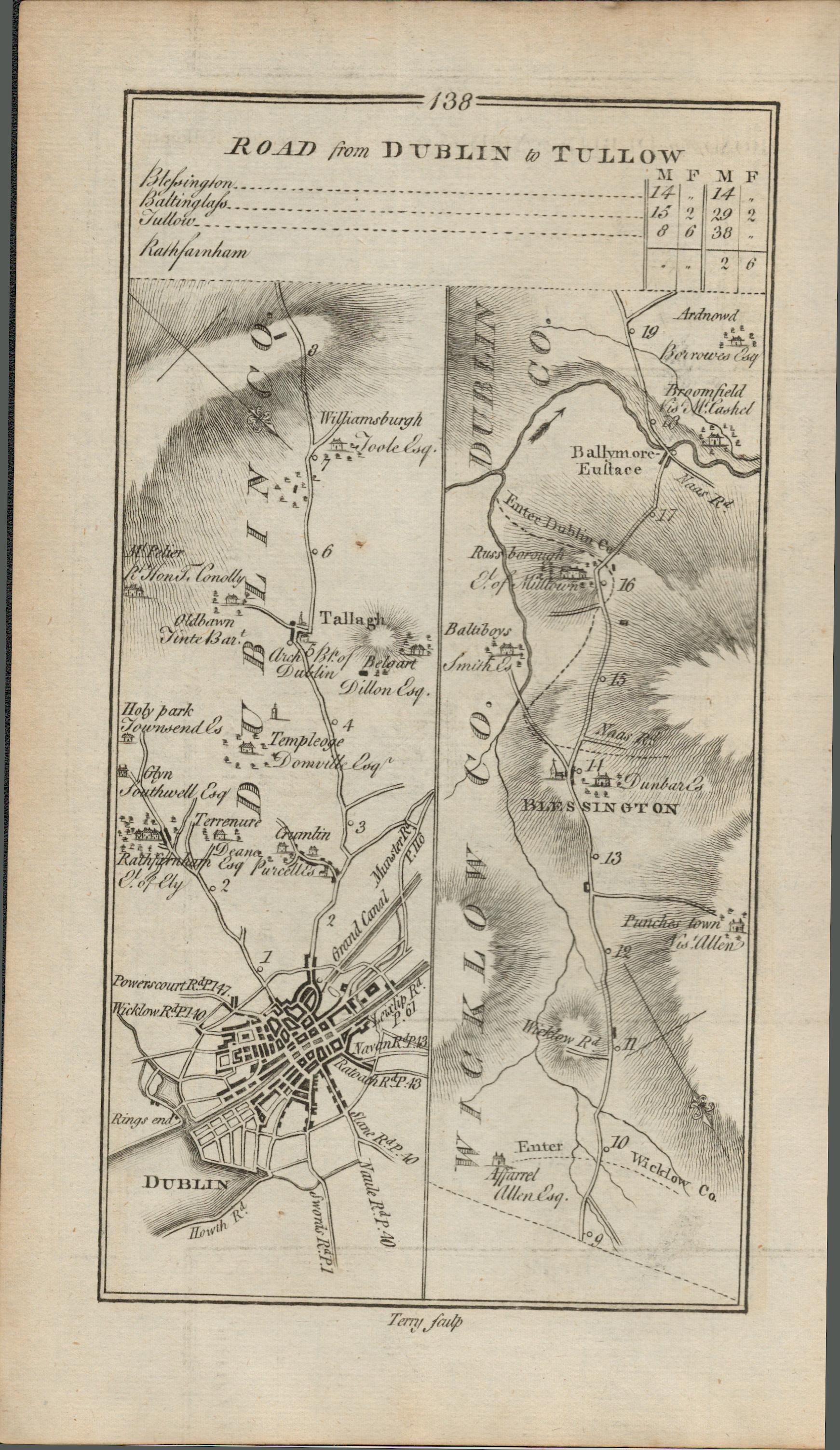 Taylor & Skinner 1777 Road Map Dublin Tallaght Terenure Blessington Wicklow.