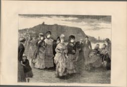 Scarborough on the Promenade Victorian 1870 Antique Print.