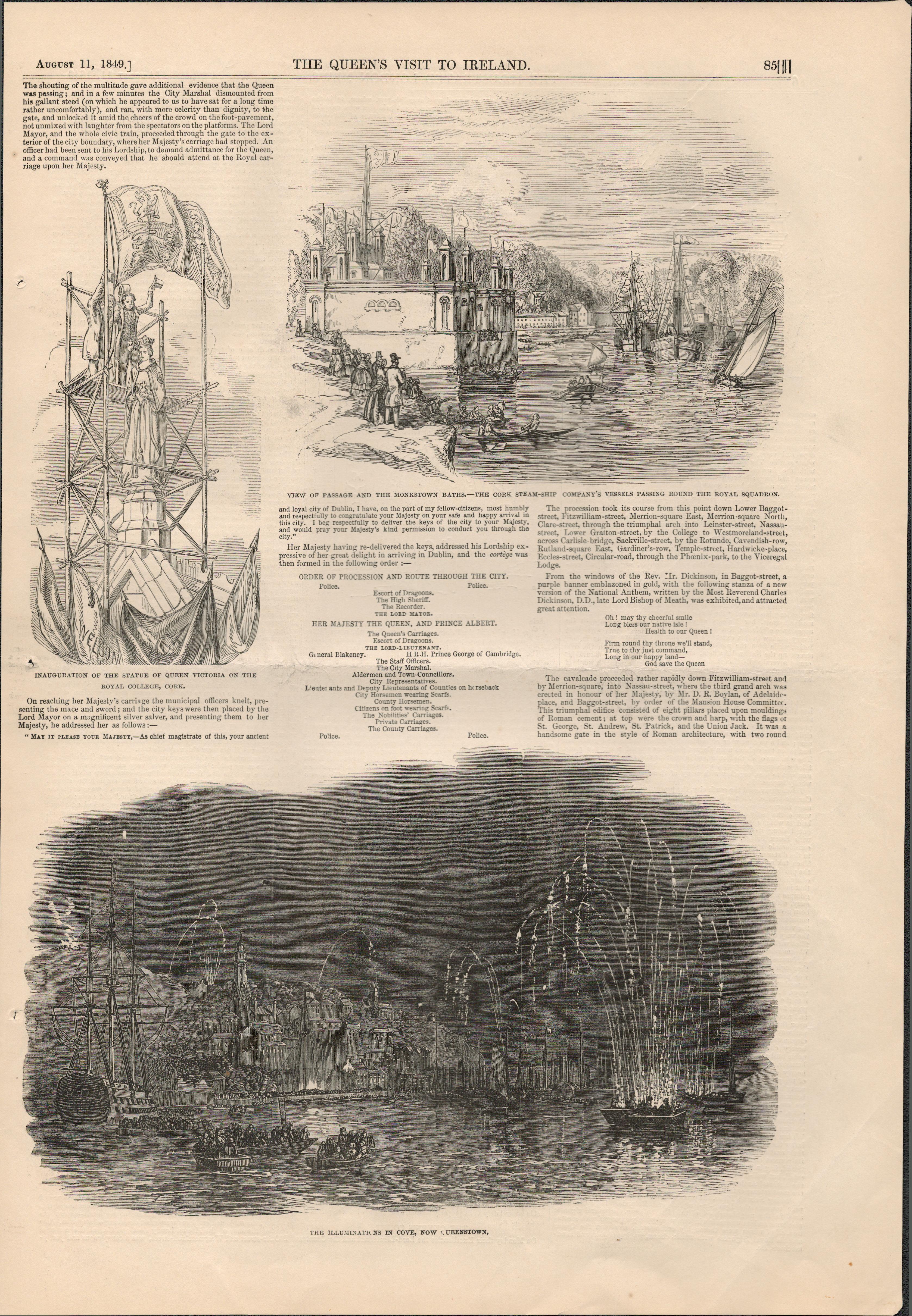 Firework Illuminations Cork Harbour 1849 Antique.