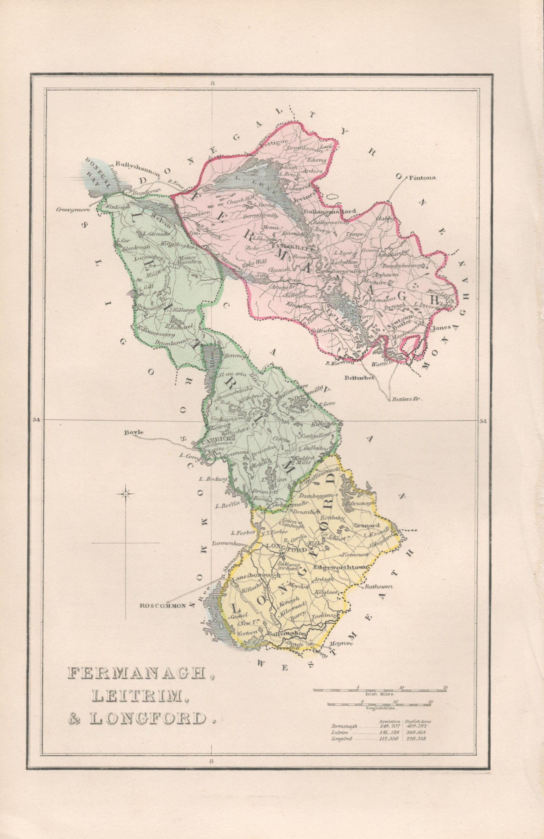 Antique Engraving 1850’s Map Fermanagh & Letrim Mr & Mrs S.C. Hall Ireland Its Scenery