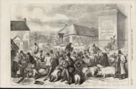 The Pig Fair At Trim Co Meath Ireland 1870 Antique Print.