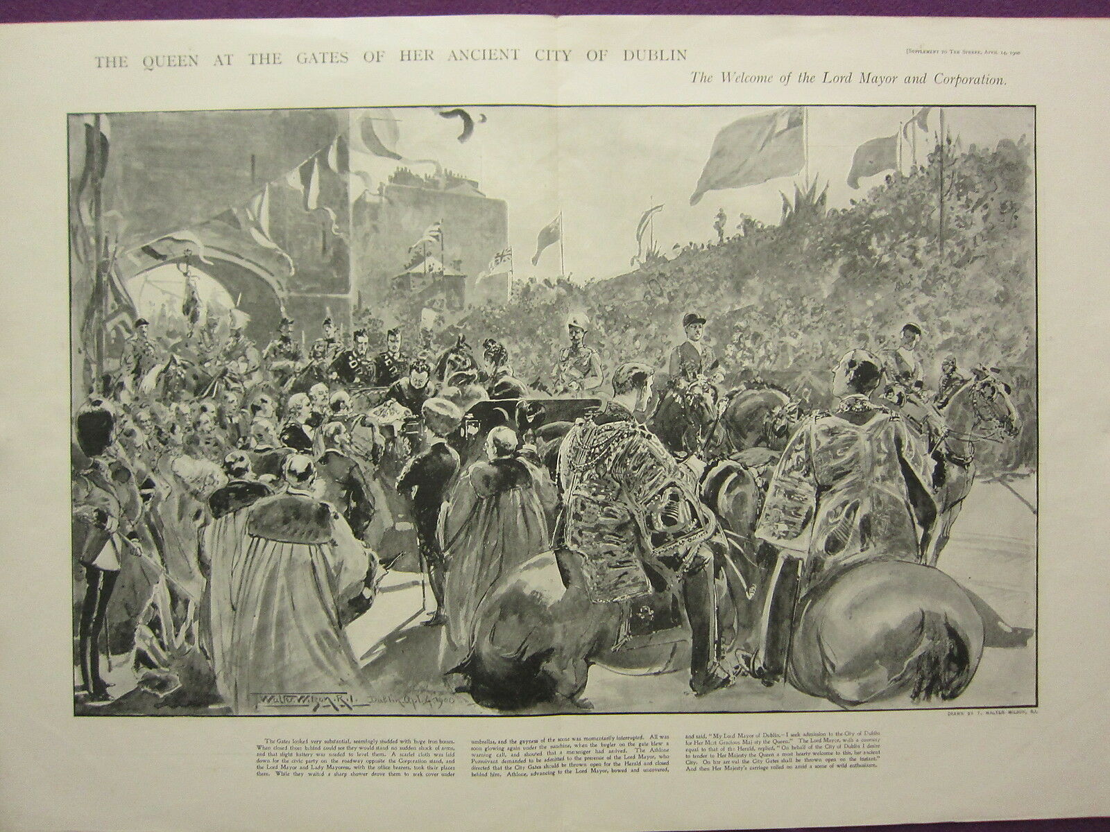 Queen Victoria Tour Double-Page The Gate To Dublin City 1900 Antique