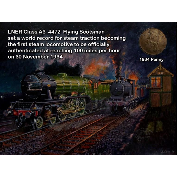 Flying Scotsman Steam Train 100 MPH 1934 Record Speed Metal Coin Gift Set