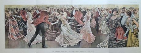 Christmas Hunt Ball 1901 Antique Very Long Coloured Print by Lucien Davis