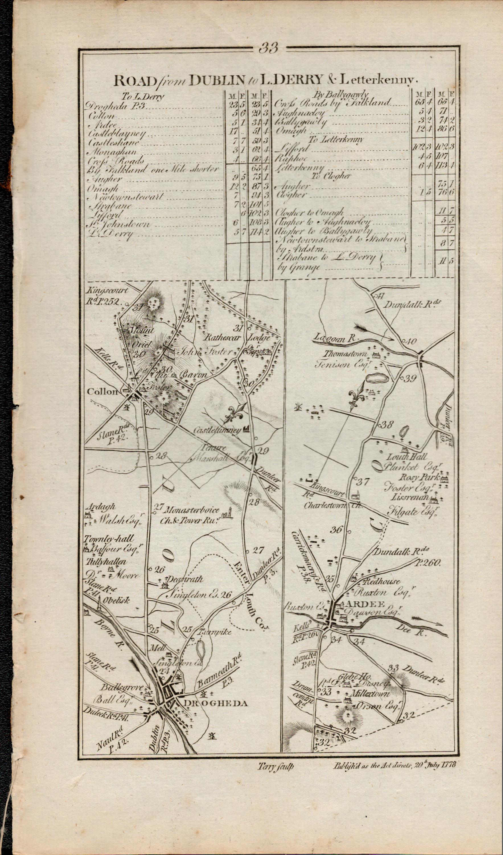 Taylor & Skinner 1777 Ireland Map Drogheda Ardee Monaghan Letterkenny.