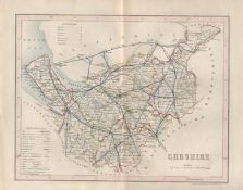 Cheshire 1850 Antique Steel Engraved Map Thomas Dugdale.