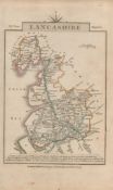 John Cary’s 1791 Antique 230 Yrs Old Engraved Map Lancashire & Leicestershire.