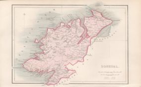 Antique Engraving 1850’s Coloured Map Donegal Mr & Mrs S.C. Hall Ireland Its Scenery.