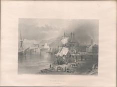 Workington Cumbria Antique 1842 Steel Engraving.