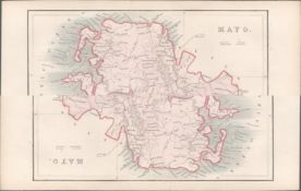 Antique Engraving 1850’s Coloured Map Mayo Mr & Mrs S.C. Hall Ireland Its Scenery.