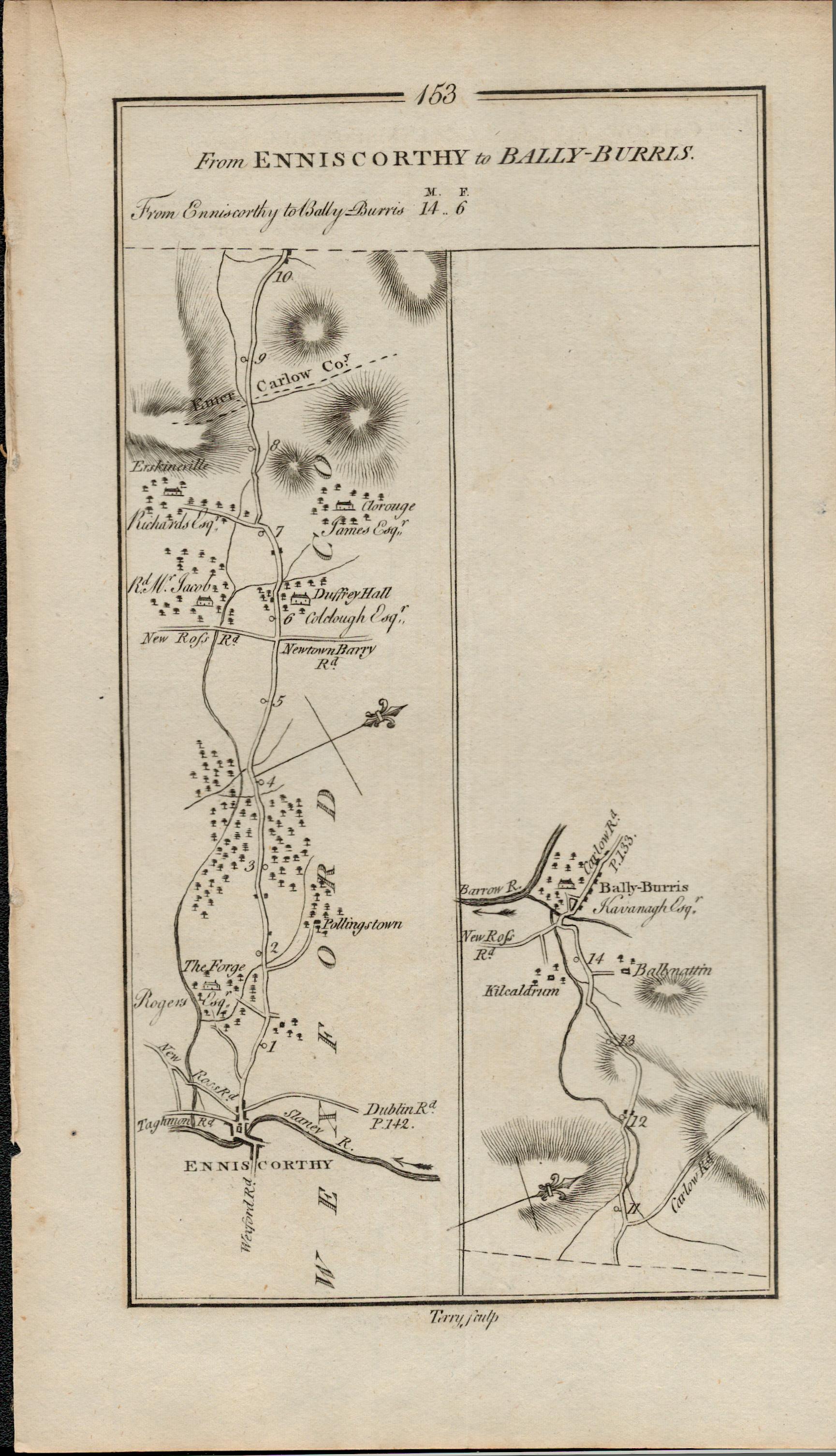 Taylor & Skinner 1777 Ireland Map Enniscorthy Carlow Tullow Ryland Wexford. - Image 2 of 2