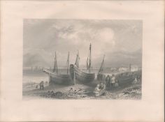 Allonby Cumbria Antique 1842 Steel Engraving.