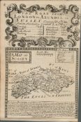 Britannia Depicta E Bowen Rare c1730 Map The Road London To Arundel Sussex Etc.