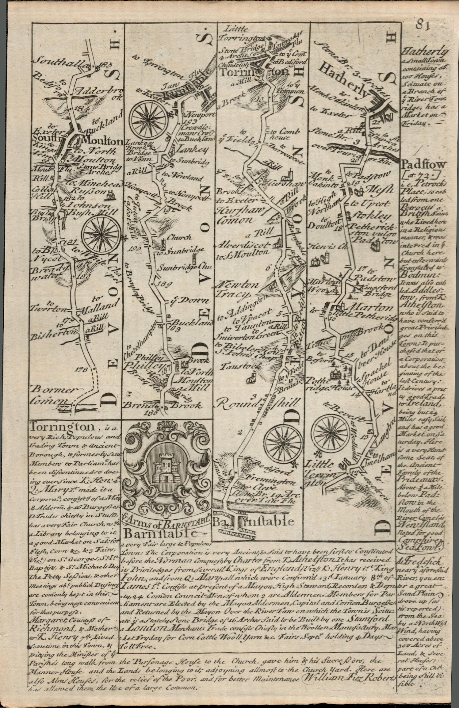Britannia Depicta E Bowen c1730 Map Barnstaple, Torrington, Hatherleigh, Launceston. - Image 2 of 2