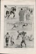 The North v The South Rugby Match Antique 1900 Print