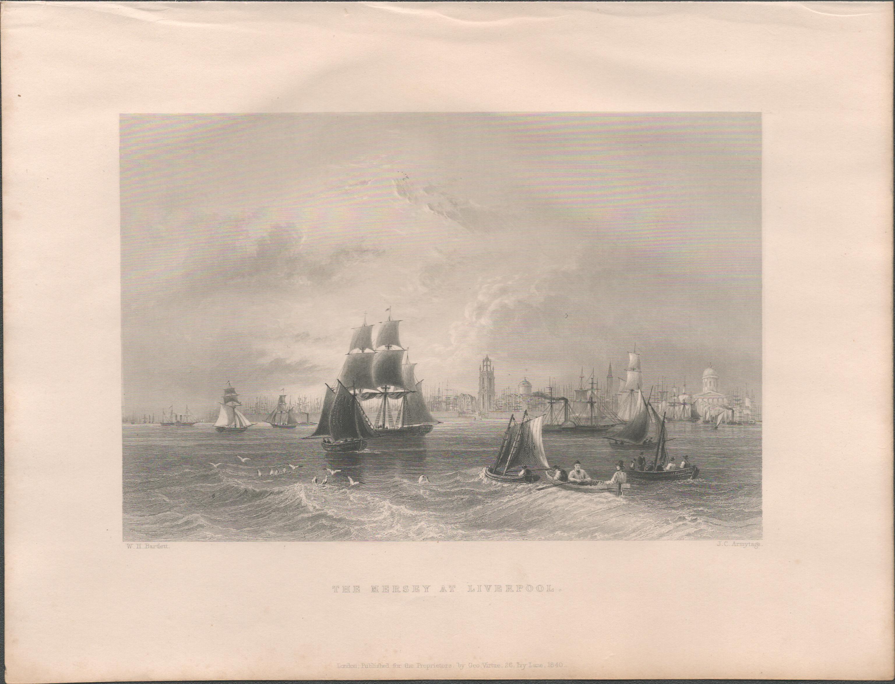 Mersey at Liverpool Antique 1842 Steel Engraving.