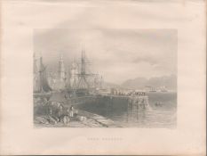 Glasgow Port Scotland Antique 1842 Steel Engraving.