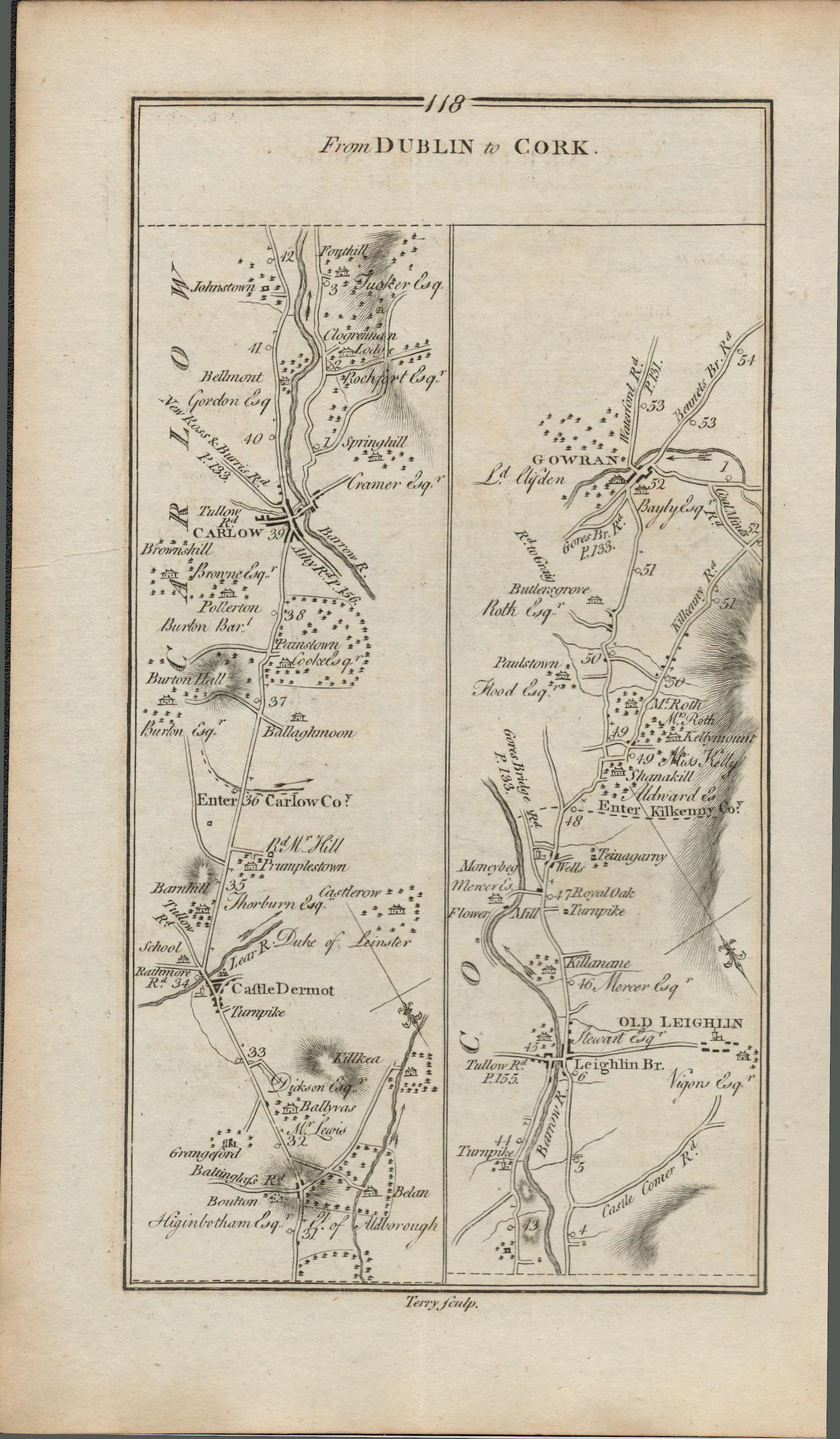 Taylor & Skinner 1777 Ireland Map Kildare Naas Carlow Gowran Rathcoole Timolin.