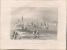 Dundee Port Entrance Antique 1842 Steel Engraving.