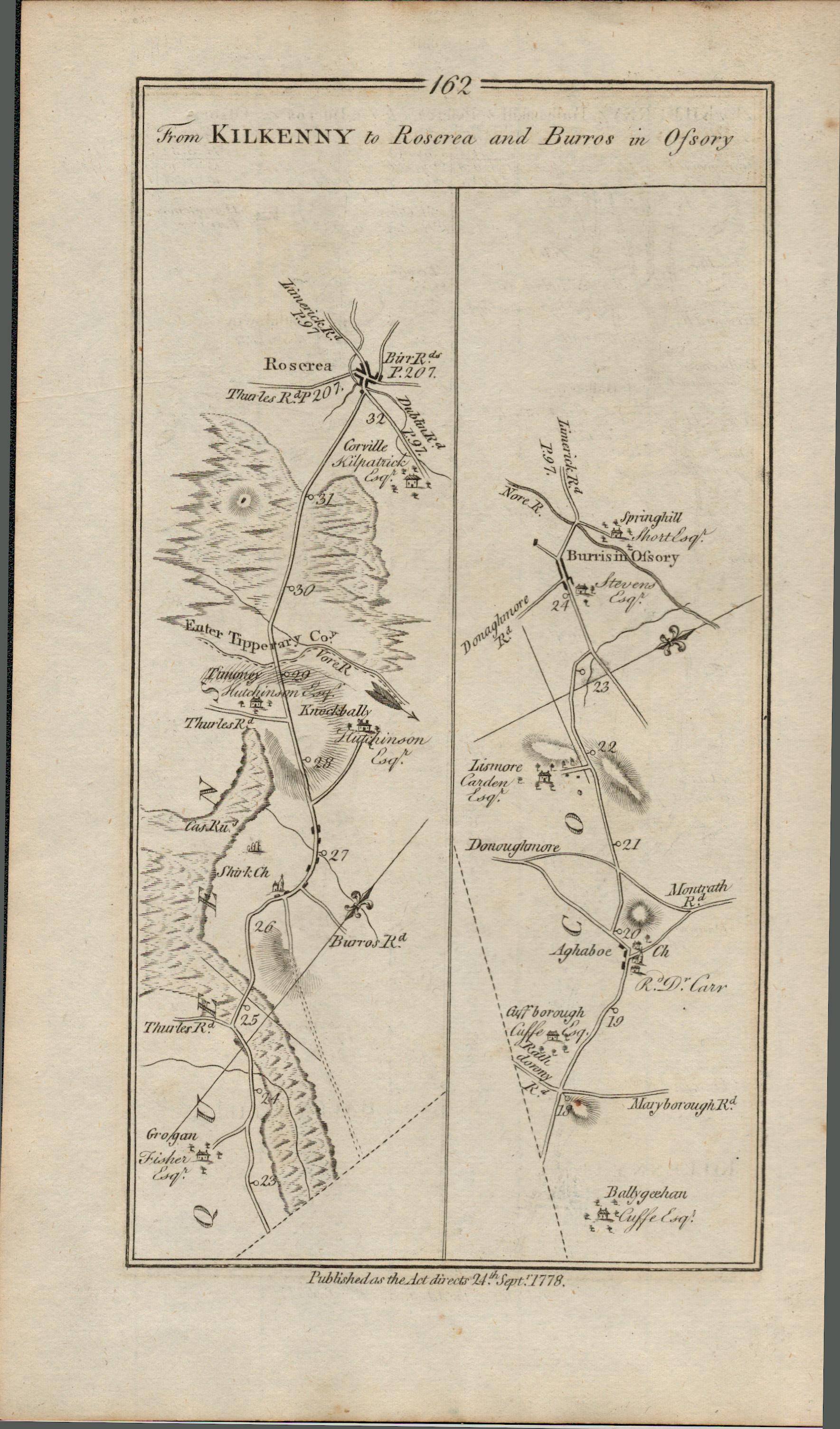 Taylor & Skinner 1777 Ireland Map Kilkenny Durrow Rathdowney Roscrea Grogan . - Image 2 of 2