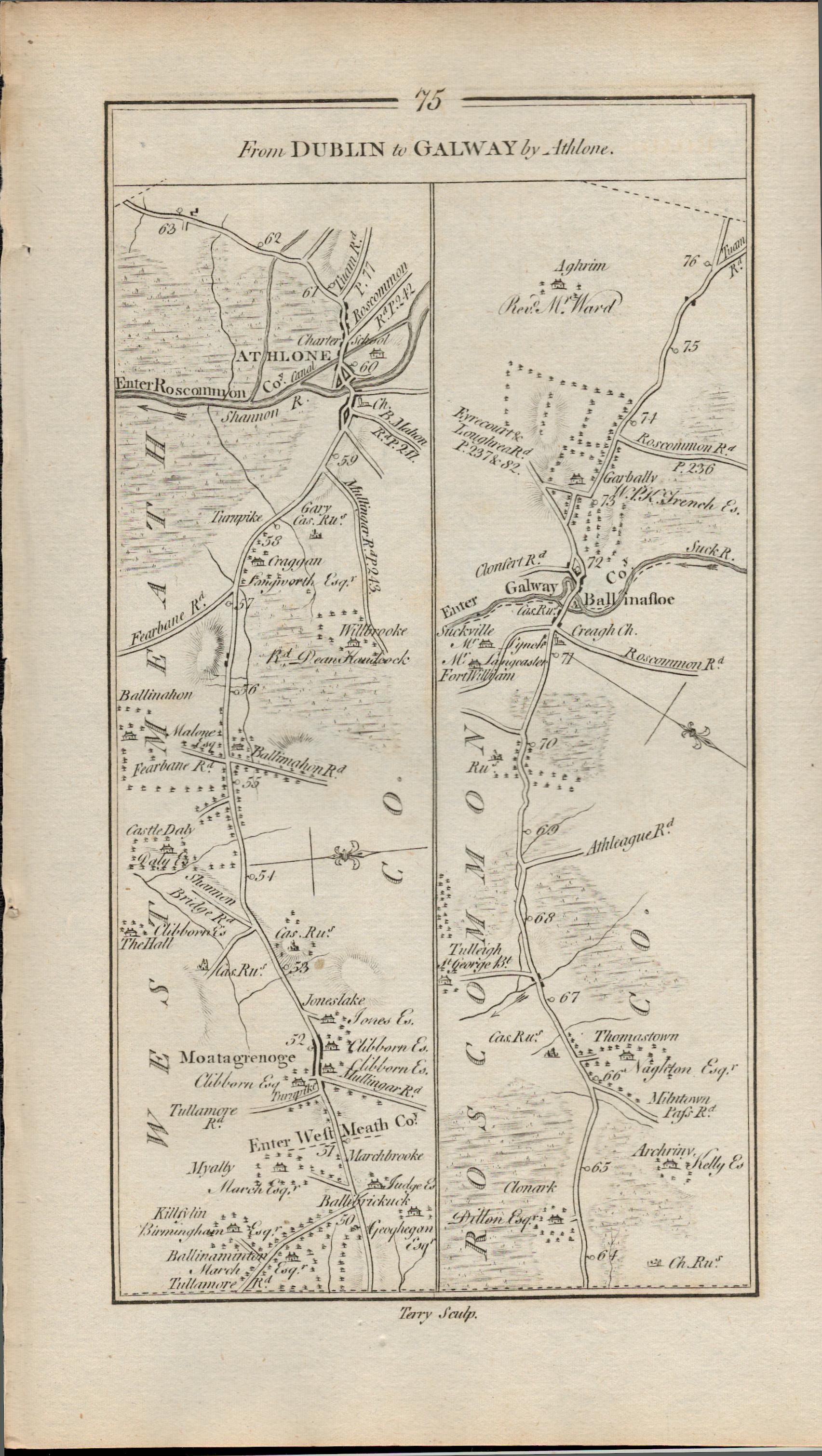 Taylor & Skinner 1777 Ireland Map Dublin To Galway Athlone Athenry Ballinasloe Etc