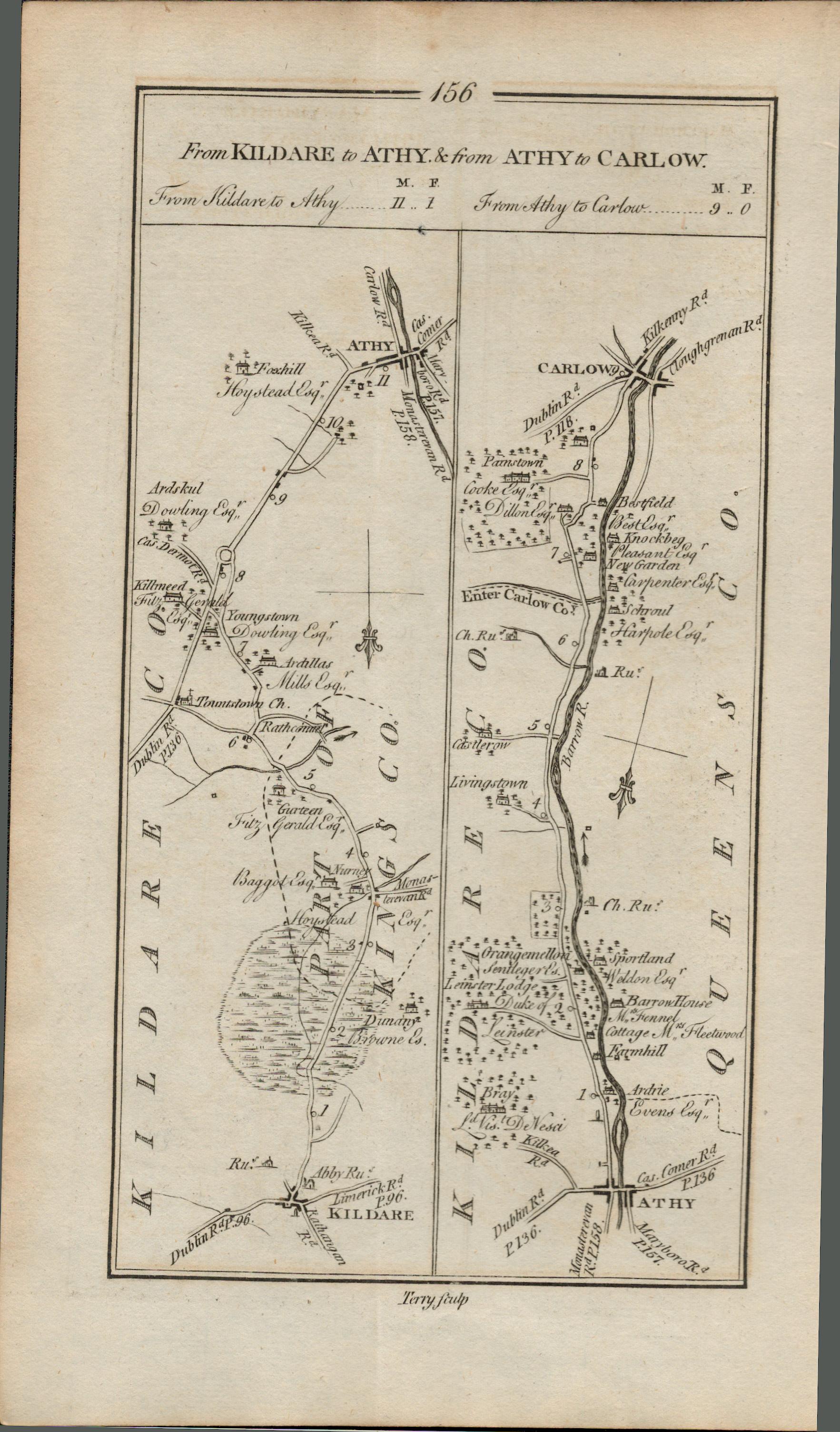 Taylor & Skinner 1777 Road Map Carlow Wicklow Kildare Laois Offaly Etc.