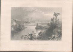 Aberdeen Chain Bridge Antique 1842 Steel Engraving.