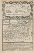 Britannia Depicta E Bowen c1730 Map Surrey Guildford Godalming Midhurst Chichester.