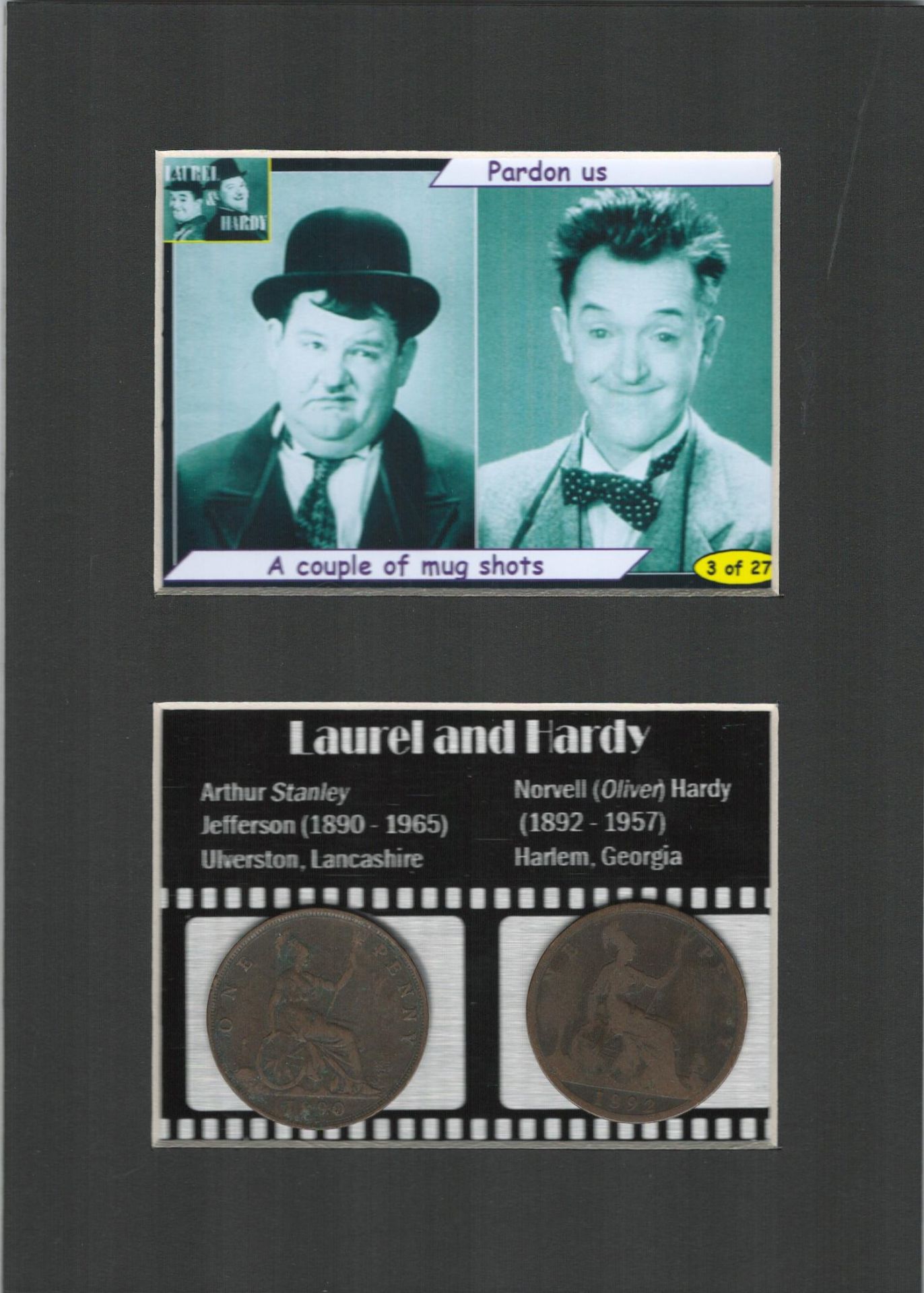 Laurel & Hardy Hollywood Legends Mounted Card & Coin Display Gift Set.