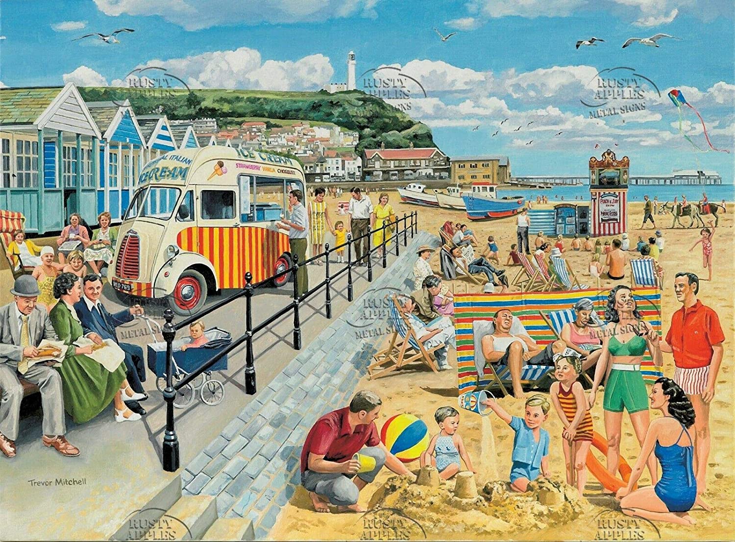 1950's British Seaside Resort Beach Pier Deckchairs Ice Cream Van Metal Wall Art