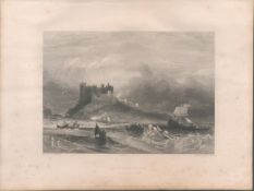 Bamborough Castle Antique 1842 Steel Engraving 2