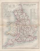 England & Wales Railroads & Canals 1850 Antique Steel Engraved Map.