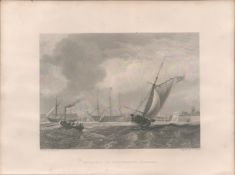 Portsmouth Harbour Antique 1842 Steel Engraving.