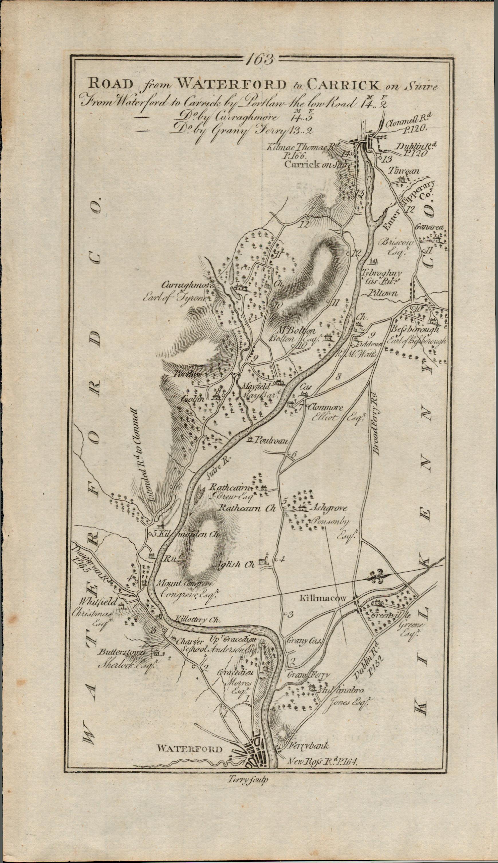 Taylor & Skinner 1777 Ireland Map Waterford Portlaw New Ross Carrick-on-Suir.