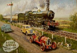 Racing the Vintage Steam Train Large Metal Wall Art