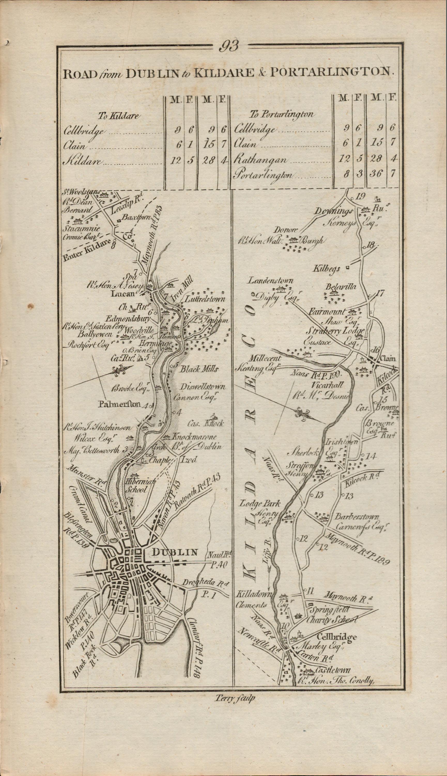 Taylor & Skinner 1777 Ireland Map Dublin Luttrelstown Lucan Ballyowen Kildare.