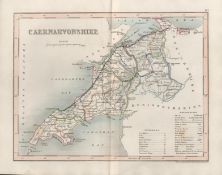 Caernarvonshire Wales 1850 Antique Steel Engraved Map.